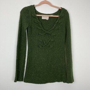 coincidence chance Green Speckled Wool Blend Long Sleeve Sweater V-neck size sm